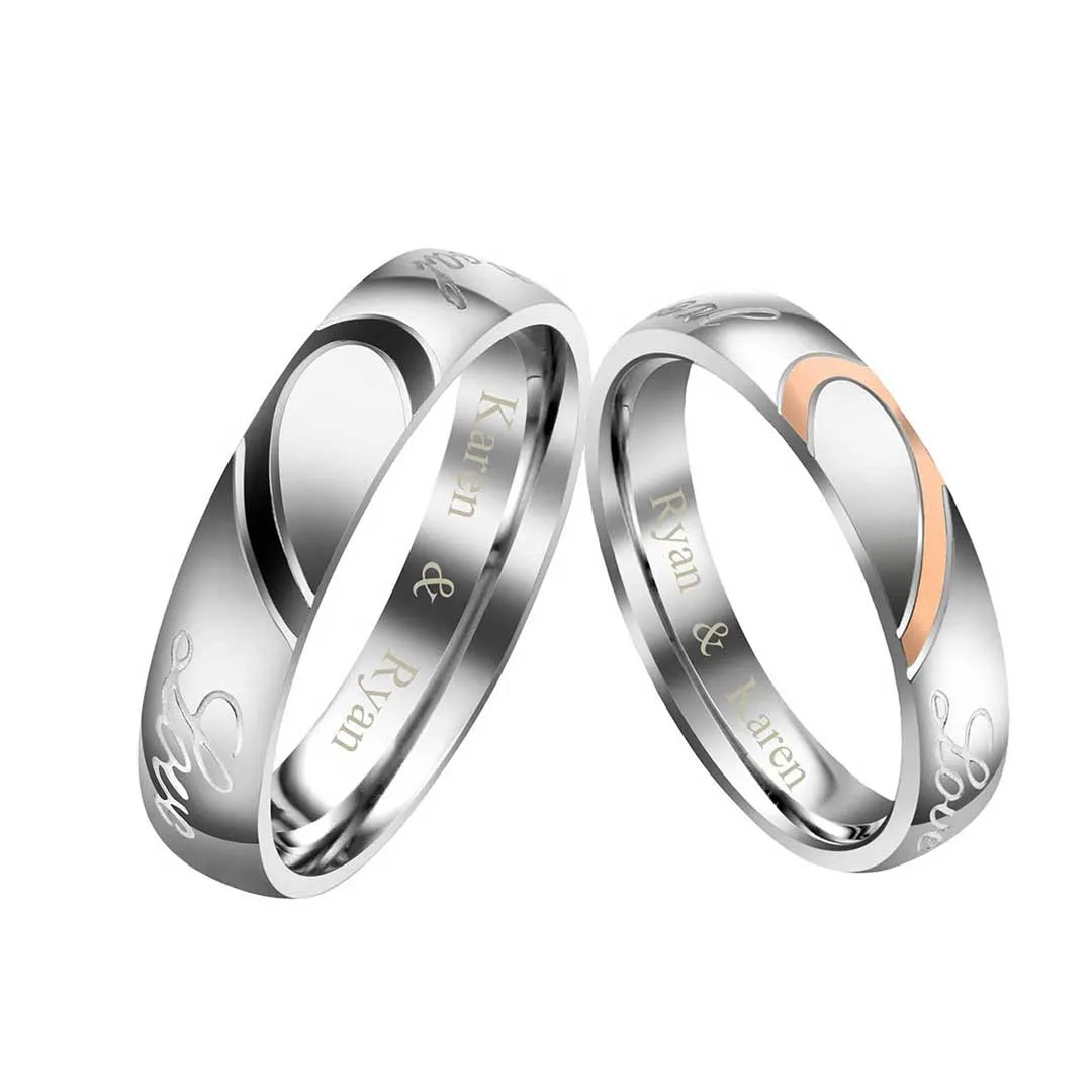 Personalized Love Heart Matching Rings Couple Necklaces | Jovivi