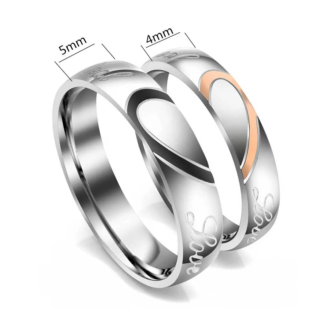 Personalized Love Heart Matching Rings Couple Necklaces | Jovivi
