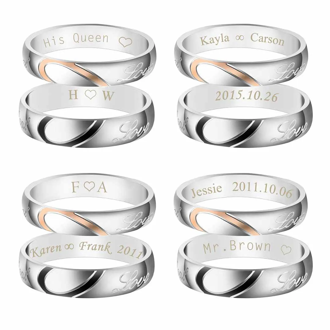 Personalized Love Heart Matching Rings Couple Necklaces | Jovivi