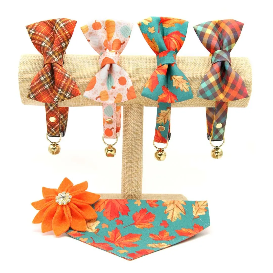 Pet Bow Tie - "Campfire" - Smoky Plaid Cat Bow Tie / Fall, Autumn, Thanksgiving / For Cats   Small Dogs (One Size)
