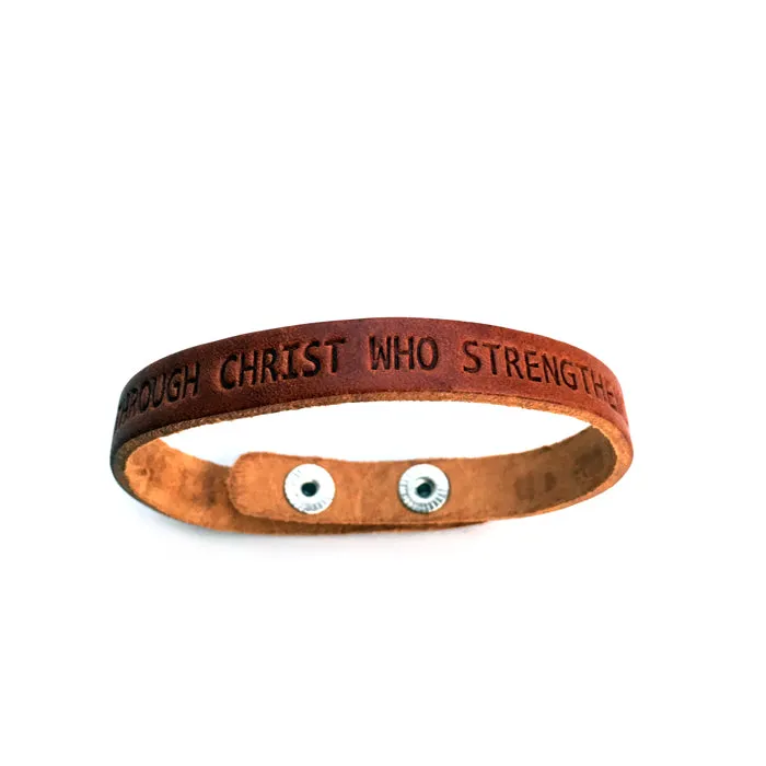 Philippians 4:13 Small Leather Bracelet