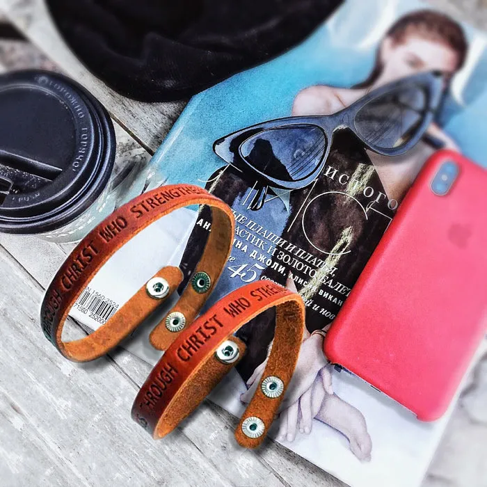 Philippians 4:13 Small Leather Bracelet