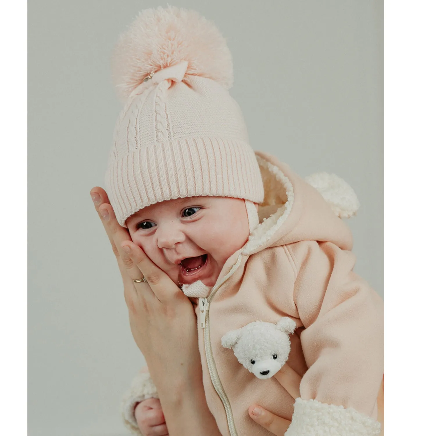 Pink Cable Knitted Pom Hat
