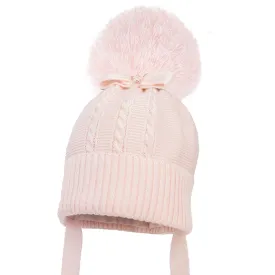 Pink Cable Knitted Pom Hat