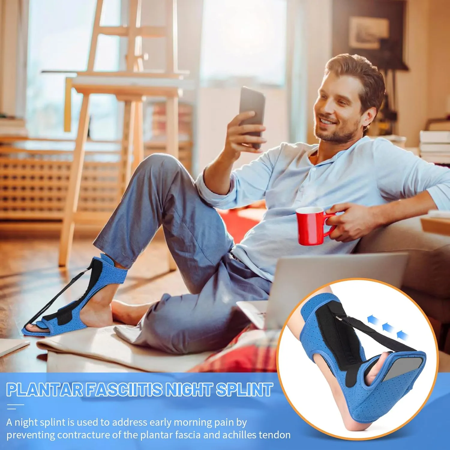 Plantar Fasciitis Night Splint: 2 Pack Plantar Fasciitis Brace for Women Men with Arch Support - Dual Effective Relief Achilles Tendonitis Foot Drop Heel Pain Blue