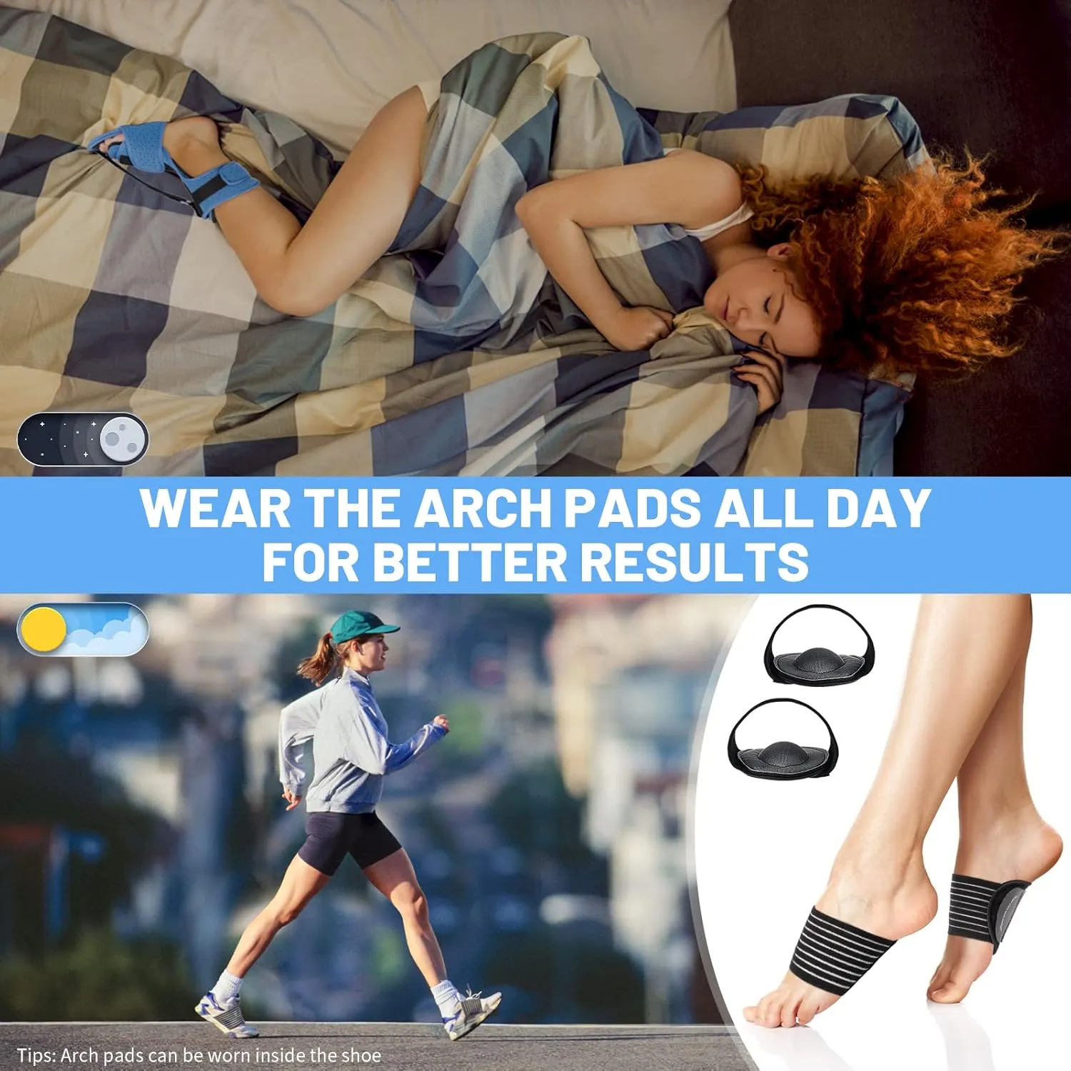 Plantar Fasciitis Night Splint: 2 Pack Plantar Fasciitis Brace for Women Men with Arch Support - Dual Effective Relief Achilles Tendonitis Foot Drop Heel Pain Blue