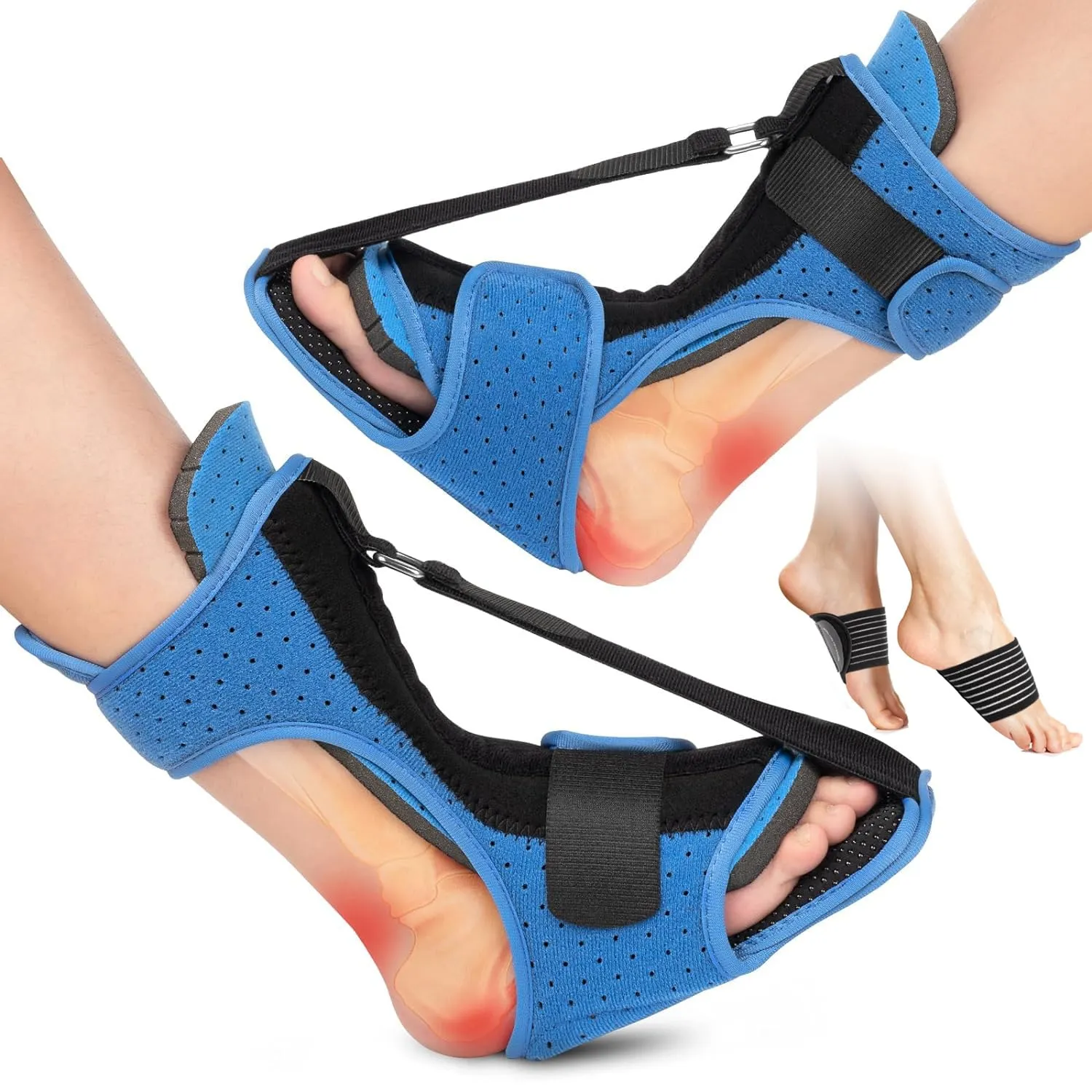 Plantar Fasciitis Night Splint: 2 Pack Plantar Fasciitis Brace for Women Men with Arch Support - Dual Effective Relief Achilles Tendonitis Foot Drop Heel Pain Blue