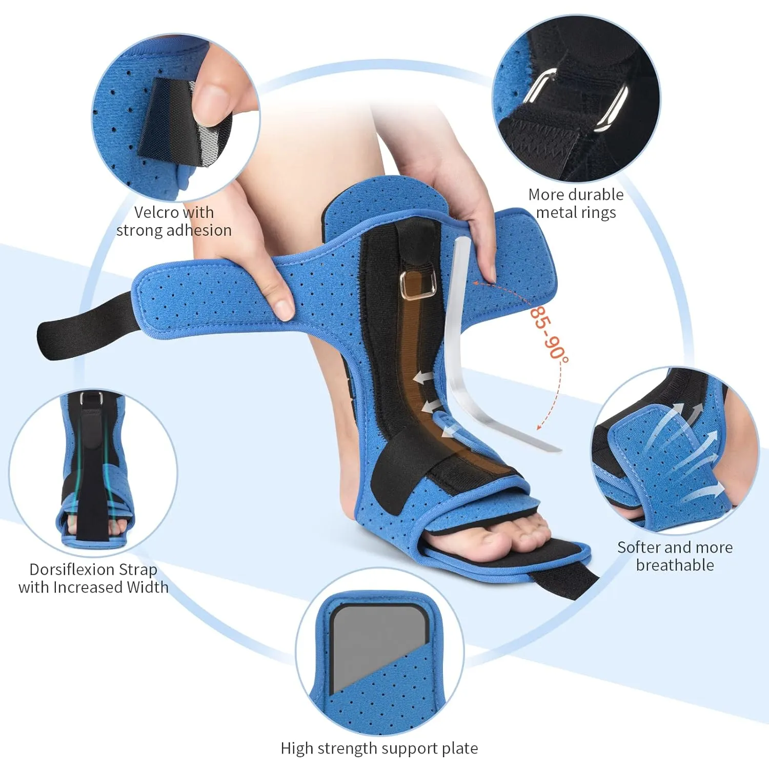Plantar Fasciitis Night Splint: 2 Pack Plantar Fasciitis Brace for Women Men with Arch Support - Dual Effective Relief Achilles Tendonitis Foot Drop Heel Pain Blue