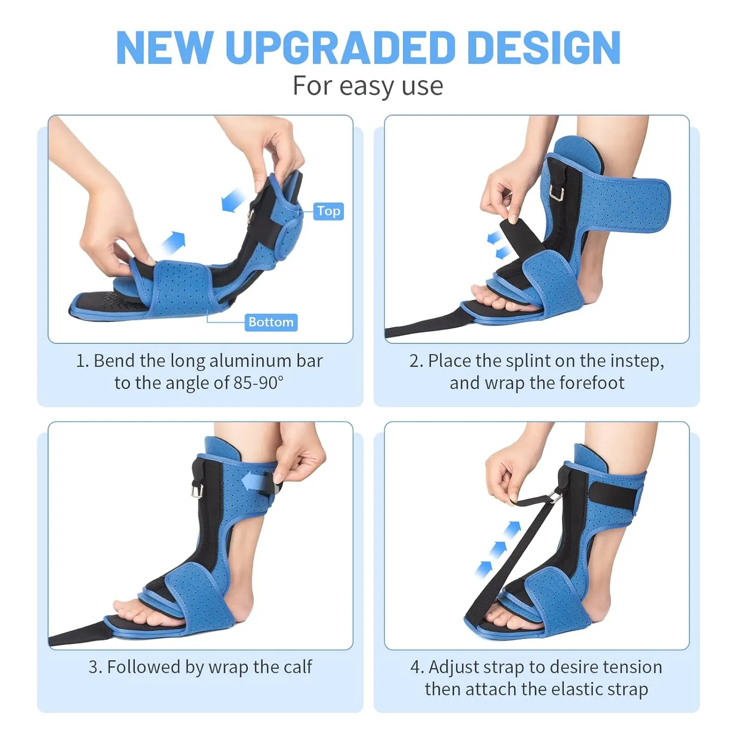 Plantar Fasciitis Night Splint: 2 Pack Plantar Fasciitis Brace for Women Men with Arch Support - Dual Effective Relief Achilles Tendonitis Foot Drop Heel Pain Blue