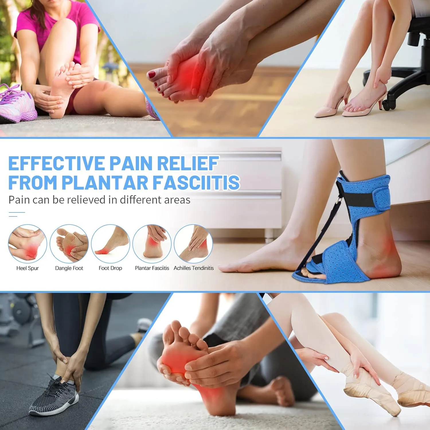 Plantar Fasciitis Night Splint: 2 Pack Plantar Fasciitis Brace for Women Men with Arch Support - Dual Effective Relief Achilles Tendonitis Foot Drop Heel Pain Blue