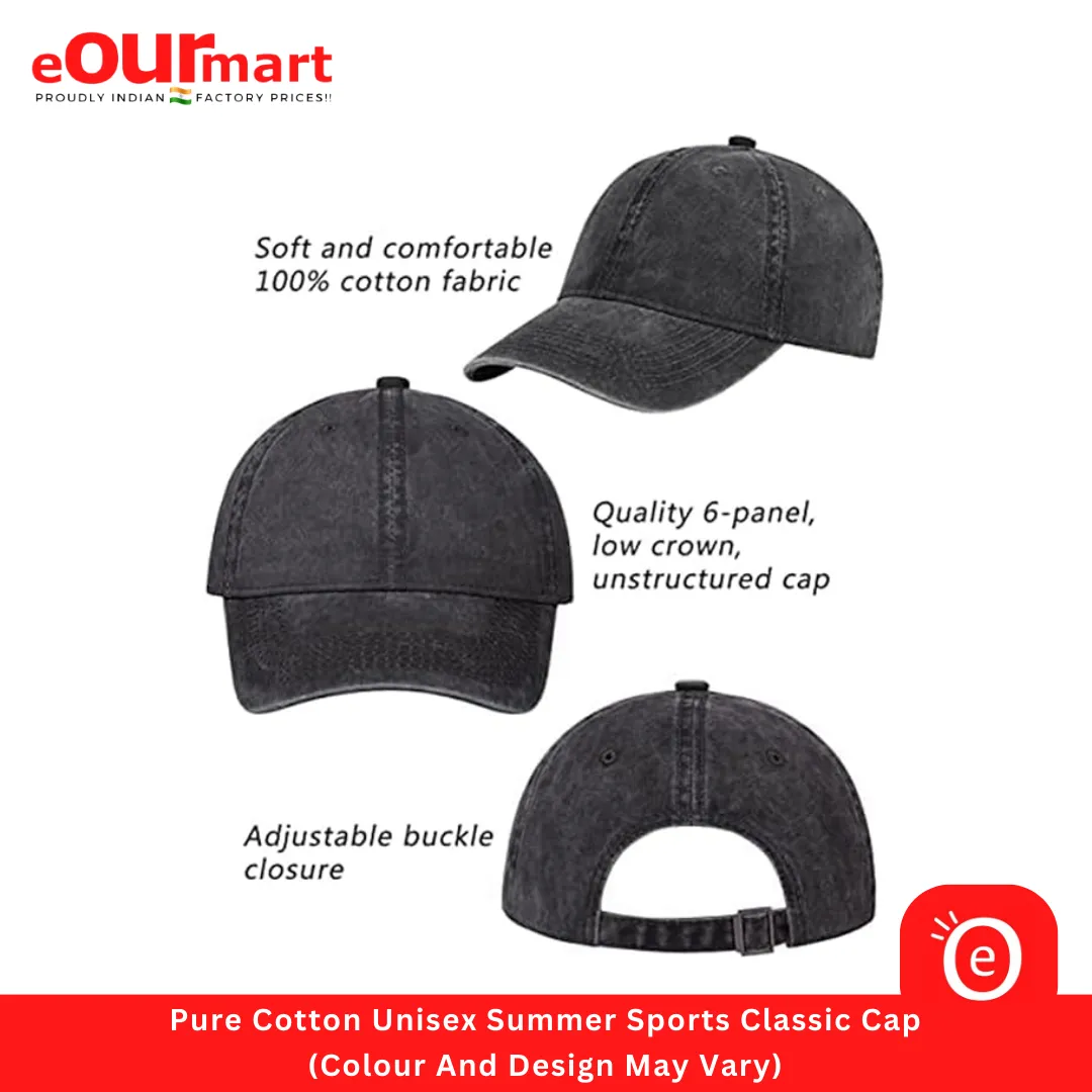 Pure Cotton Unisex Summer Sports Classic Cap (Colour And Design May Vary)