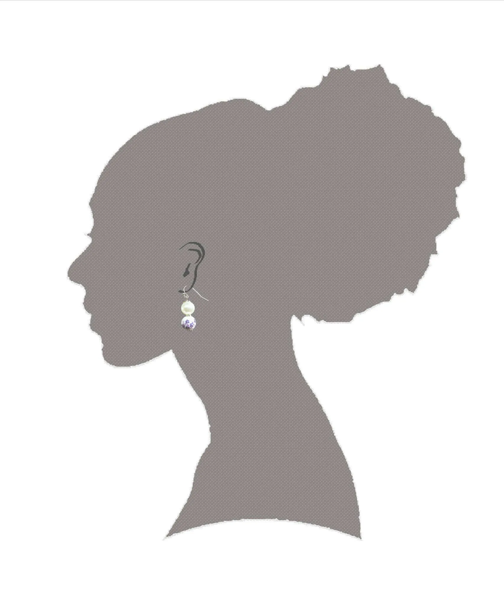 Purple Flower & Simulated Pearl Beaded Dangle Earrings
