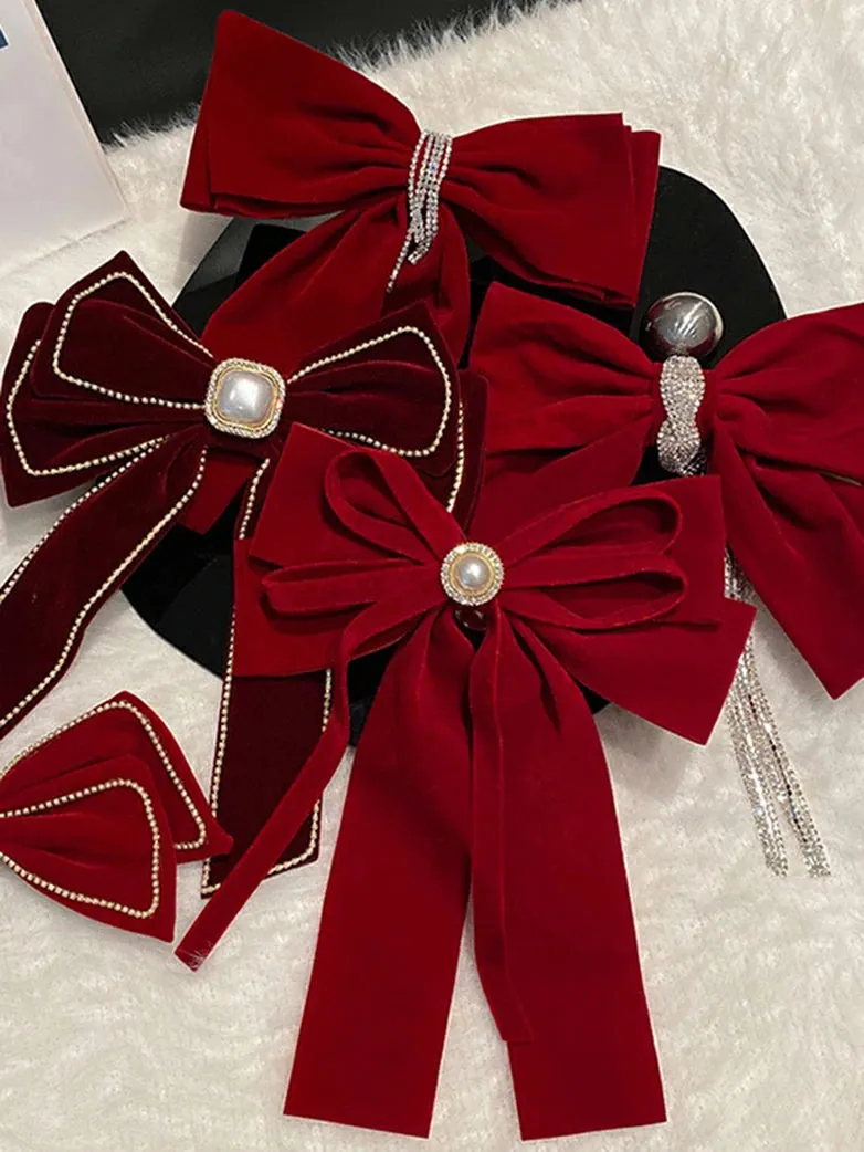 Scarlet Darkness Velvet Bow Hairpin