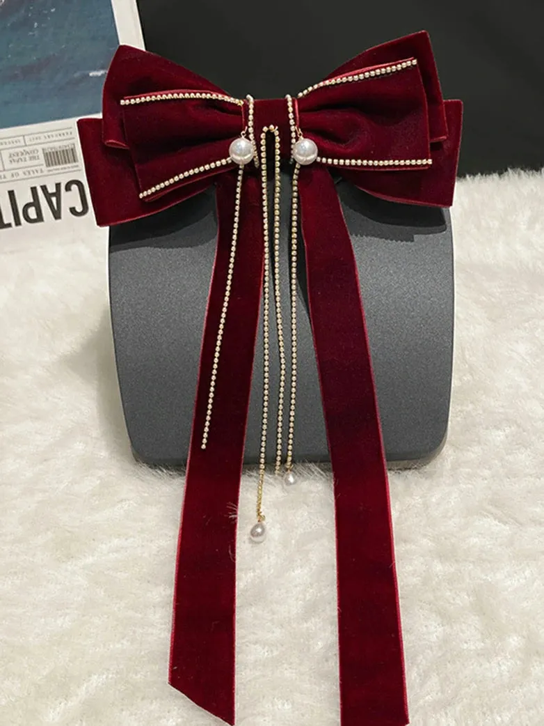 Scarlet Darkness Velvet Bow Hairpin