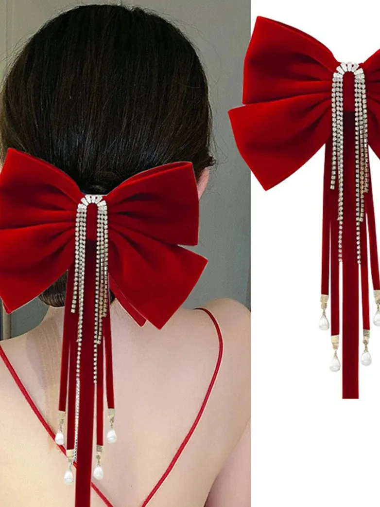 Scarlet Darkness Velvet Bow Hairpin