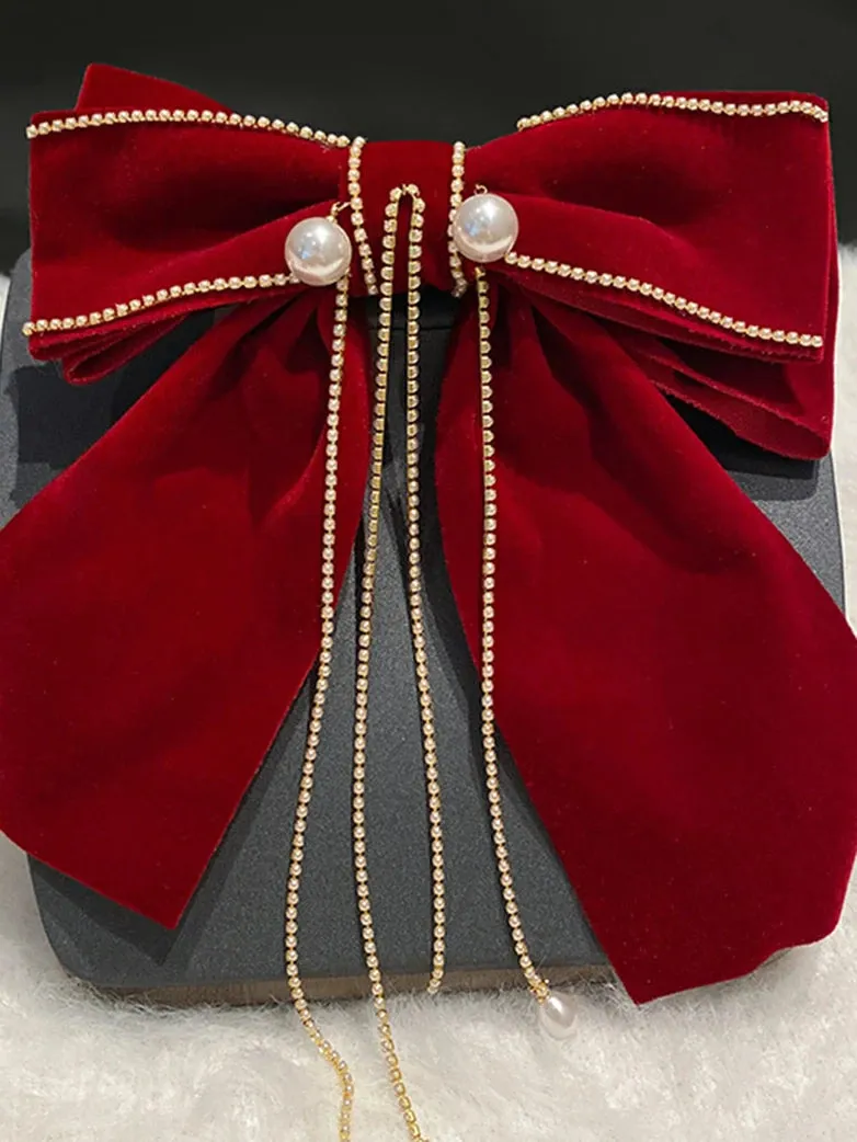 Scarlet Darkness Velvet Bow Hairpin