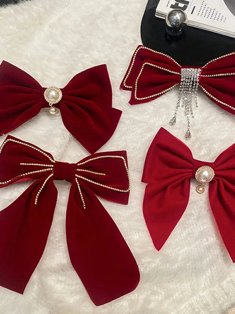 Scarlet Darkness Velvet Bow Hairpin