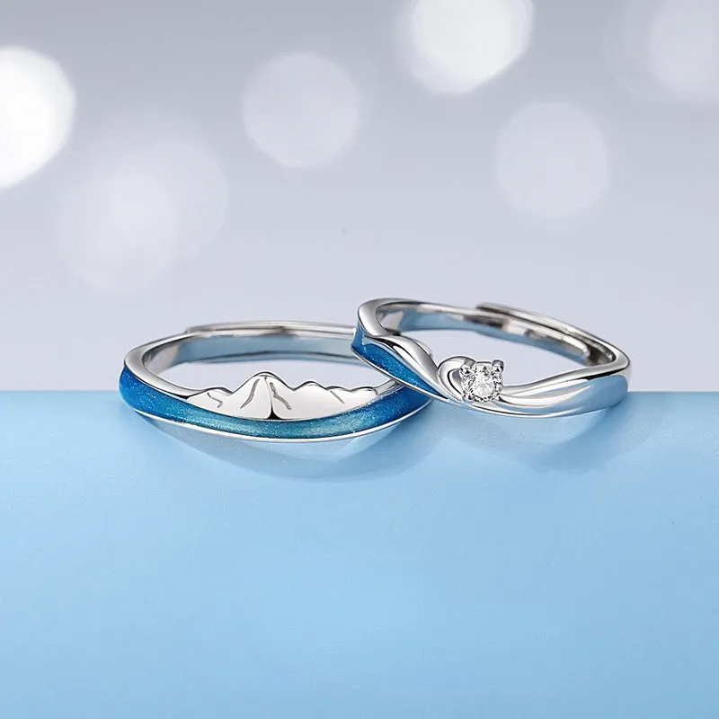 Sea and Mountain Couple Rings Set for Two