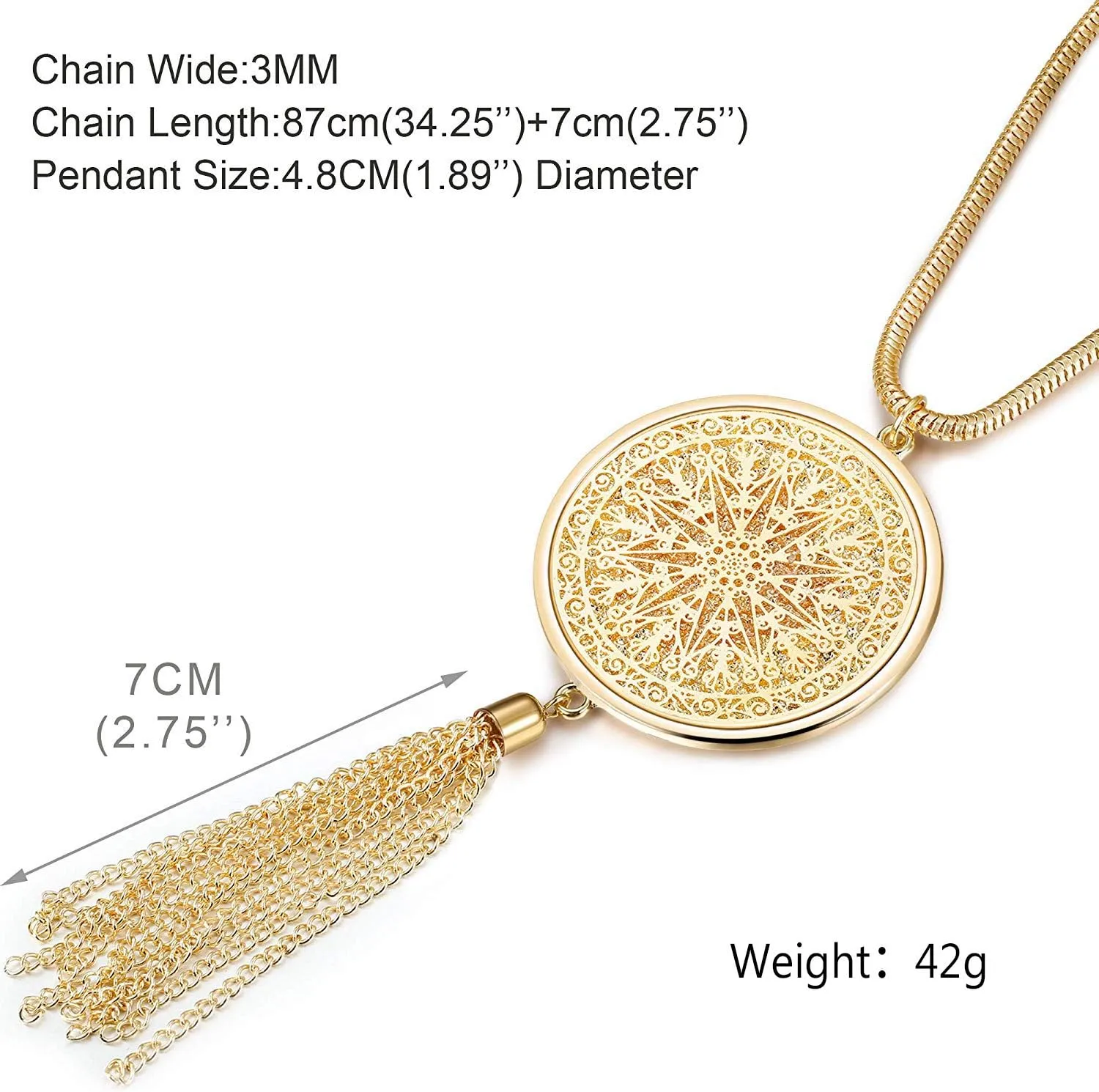 SEVENSTONE 3PCS Long Pendant Necklaces for Women Knot Disk Circle Tassel Statement Sweater Necklace Set