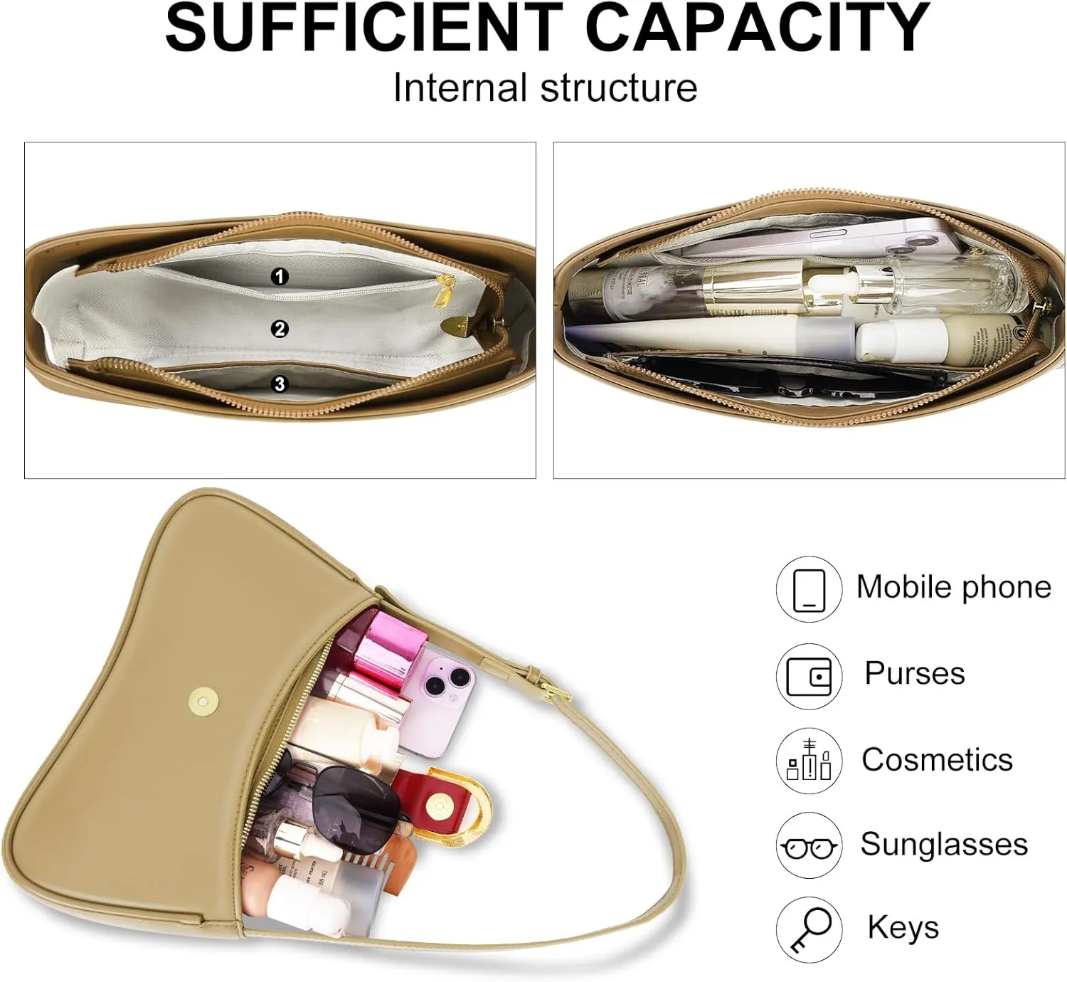 Shoulder Bag for Women Y2K Trendy Underarm Purse Vegan Leather Clutch Hobo Handbags