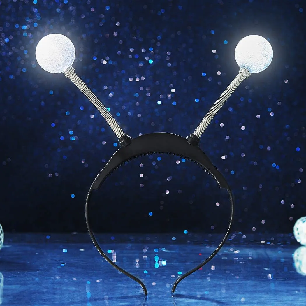 Sixexey Light Up Alien Headband LED Silver Martian Hair Band Antenna Hair Accessories for Women