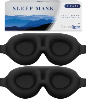 Sleep Mask [2 Pack] - Eye Mask for Sleeping - Patented, Contoured, 100% Blackout, Zero Pressure Sleeping Masks for Women and Men, Blindfold and Eye Covers - S2 Black