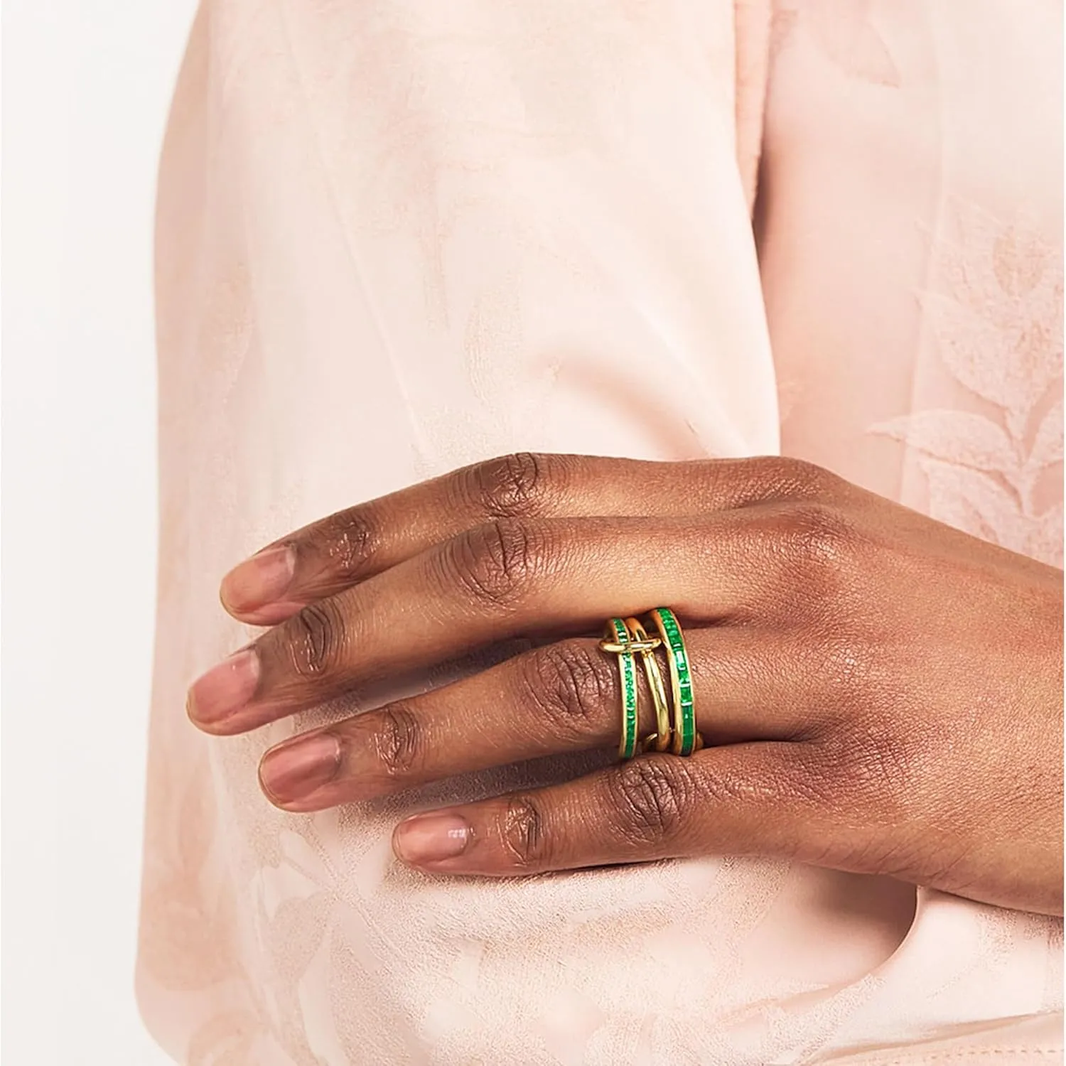 SLOONG Gold Stackable Rings for Women Non Tarnish, Dainty 18k Gold Plated CZ Cubic Zirconia Rings, Silver Rings Set, Multi-Link Connected Rings
