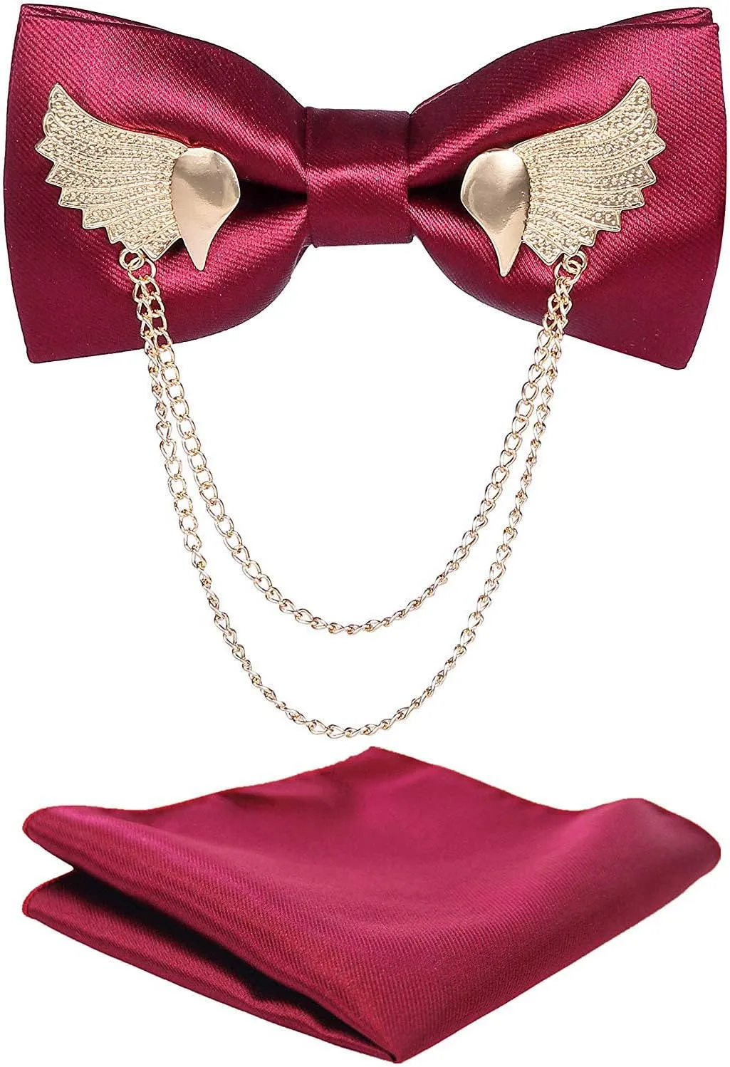 Solid Bow Tie Metal Golden Wing Bowties Hanky Set Tuxedo Banquet Neck Tie