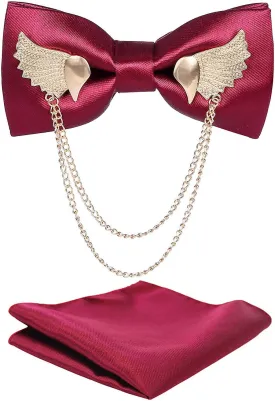 Solid Bow Tie Metal Golden Wing Bowties Hanky Set Tuxedo Banquet Neck Tie