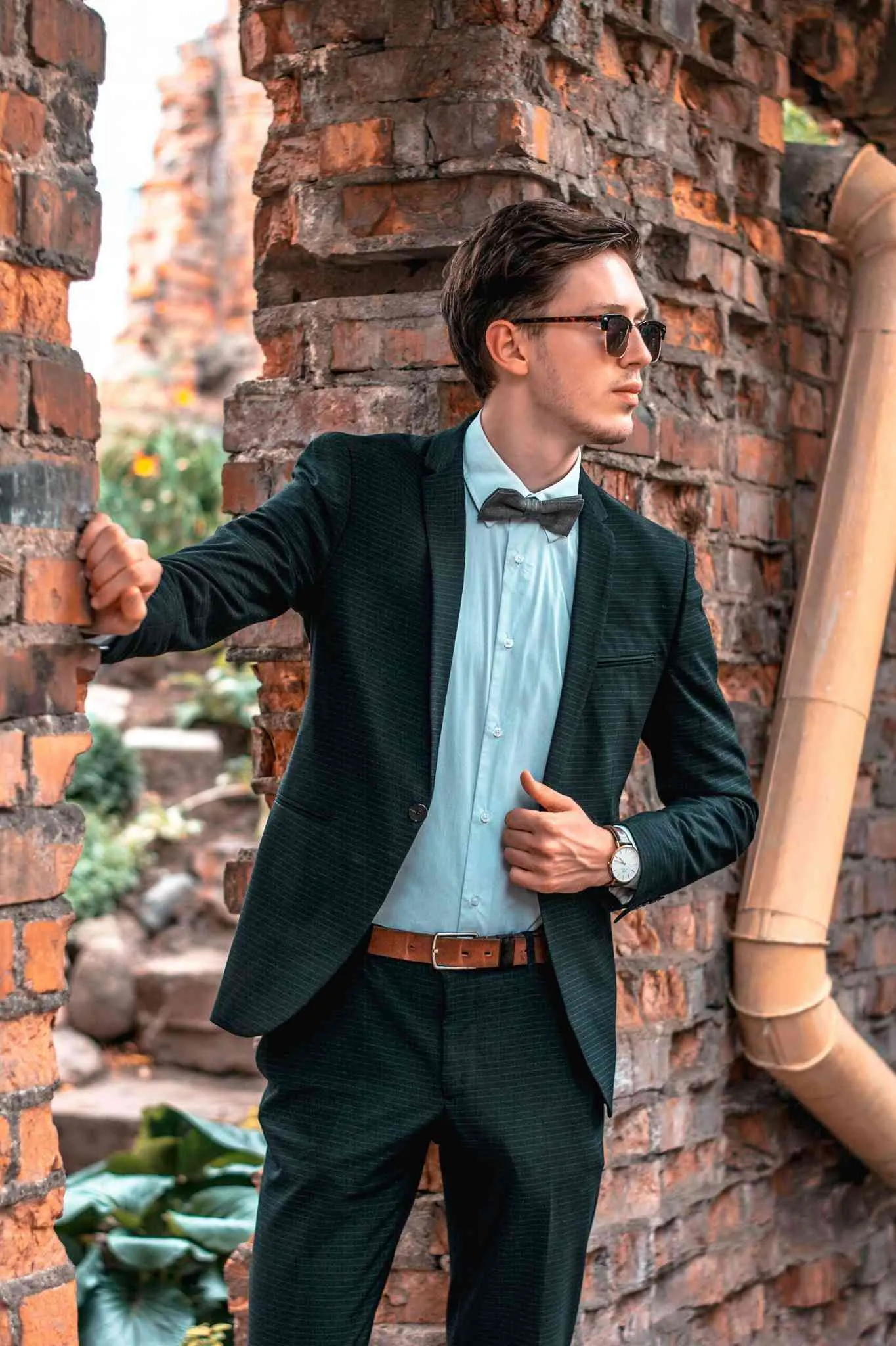 Stylish Light Blue Linen Bow Tie and Pocket Square Set - Perfect for Weddings