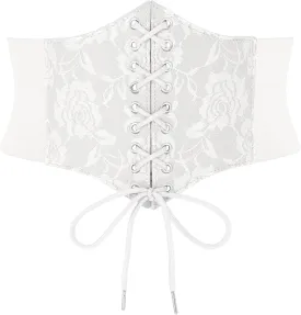 SUOSDEY Lace Floral Corset Belt for Women Wide Elastic Waist Lace-up Renaissance Pirate Stretch Cinch Belts