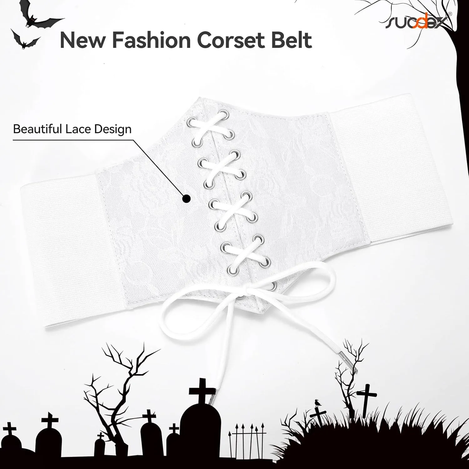 SUOSDEY Lace Floral Corset Belt for Women Wide Elastic Waist Lace-up Renaissance Pirate Stretch Cinch Belts