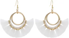 Tassel Hoop Earrings Fringe Drop Gold Tone Circle Tiered Earrings for Women