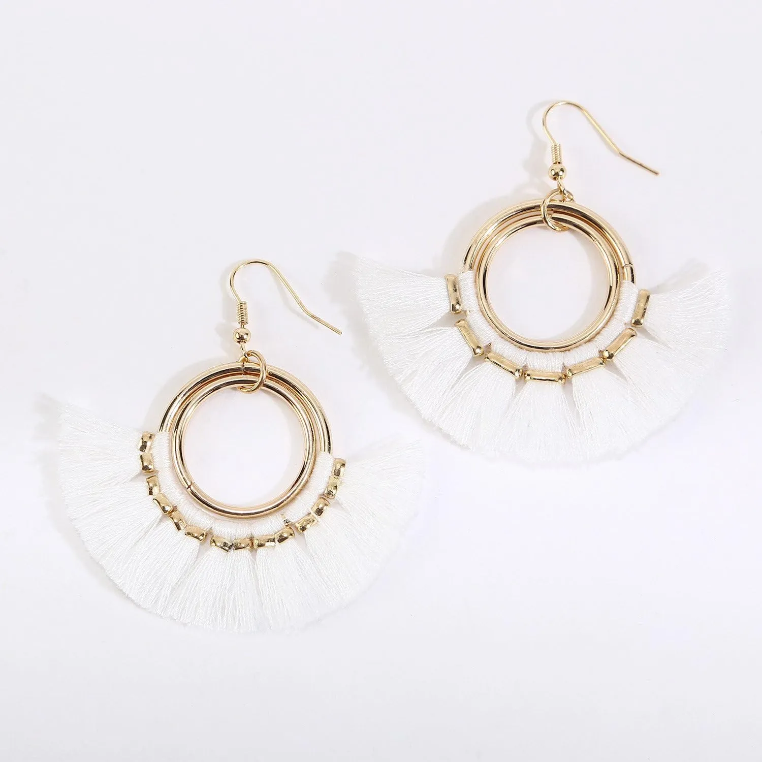 Tassel Hoop Earrings Fringe Drop Gold Tone Circle Tiered Earrings for Women