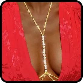 Tgirls Layered Rhinestone Body Chain Sexy Gold Body Belly Chain Beach Body Jewelry Party for Women