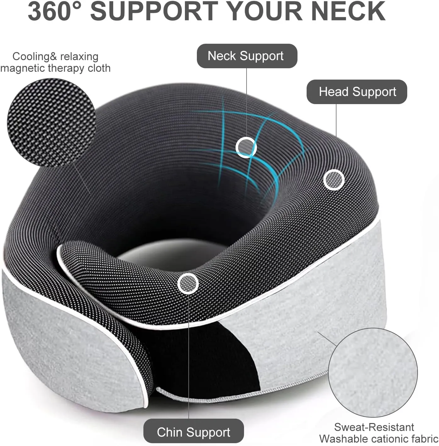 Travel Neck Pillow, Best Memory Foam Airplane Pillow for Head Support Soft Adjustable Pillow for Plane, Car & Home Recliner Use (Grey1)