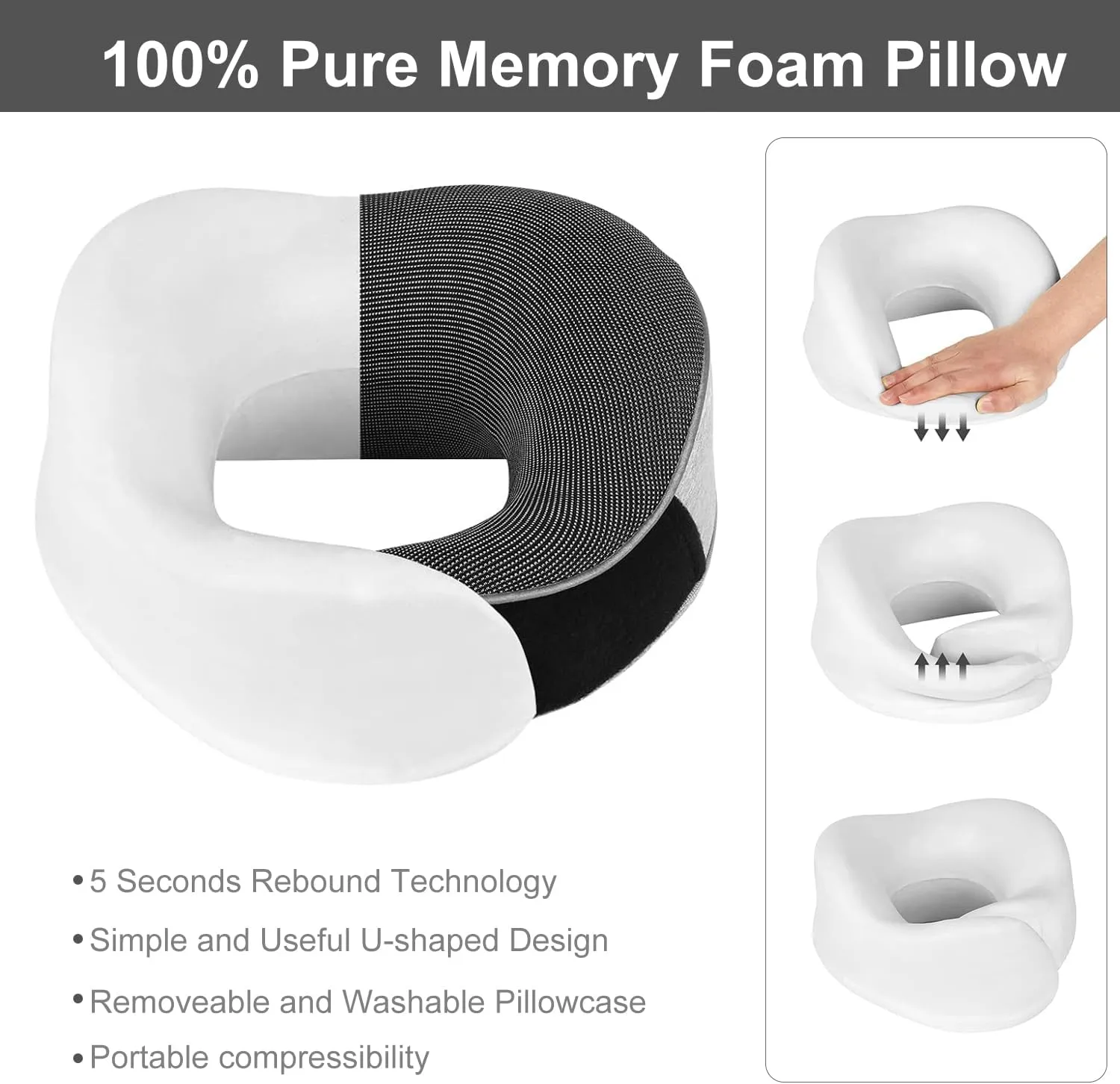 Travel Neck Pillow, Best Memory Foam Airplane Pillow for Head Support Soft Adjustable Pillow for Plane, Car & Home Recliner Use (Grey1)