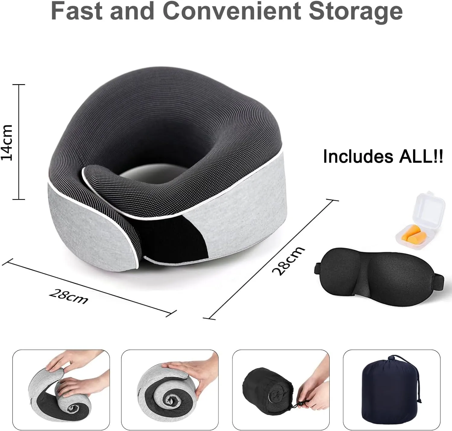 Travel Neck Pillow, Best Memory Foam Airplane Pillow for Head Support Soft Adjustable Pillow for Plane, Car & Home Recliner Use (Grey1)
