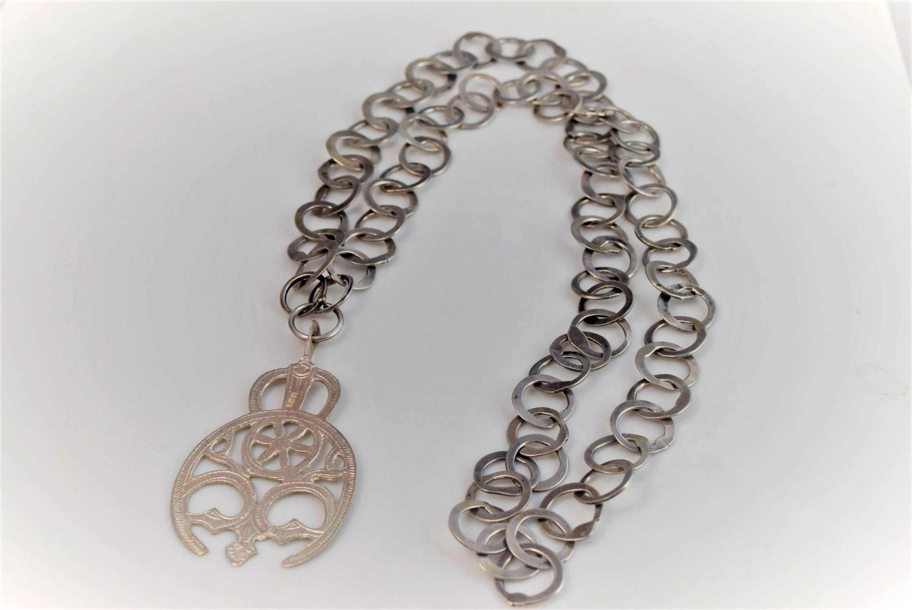 Vintage Berber Necklace, Tunisian Rihana Silver Chain and Hilal or Hauafer Pendant