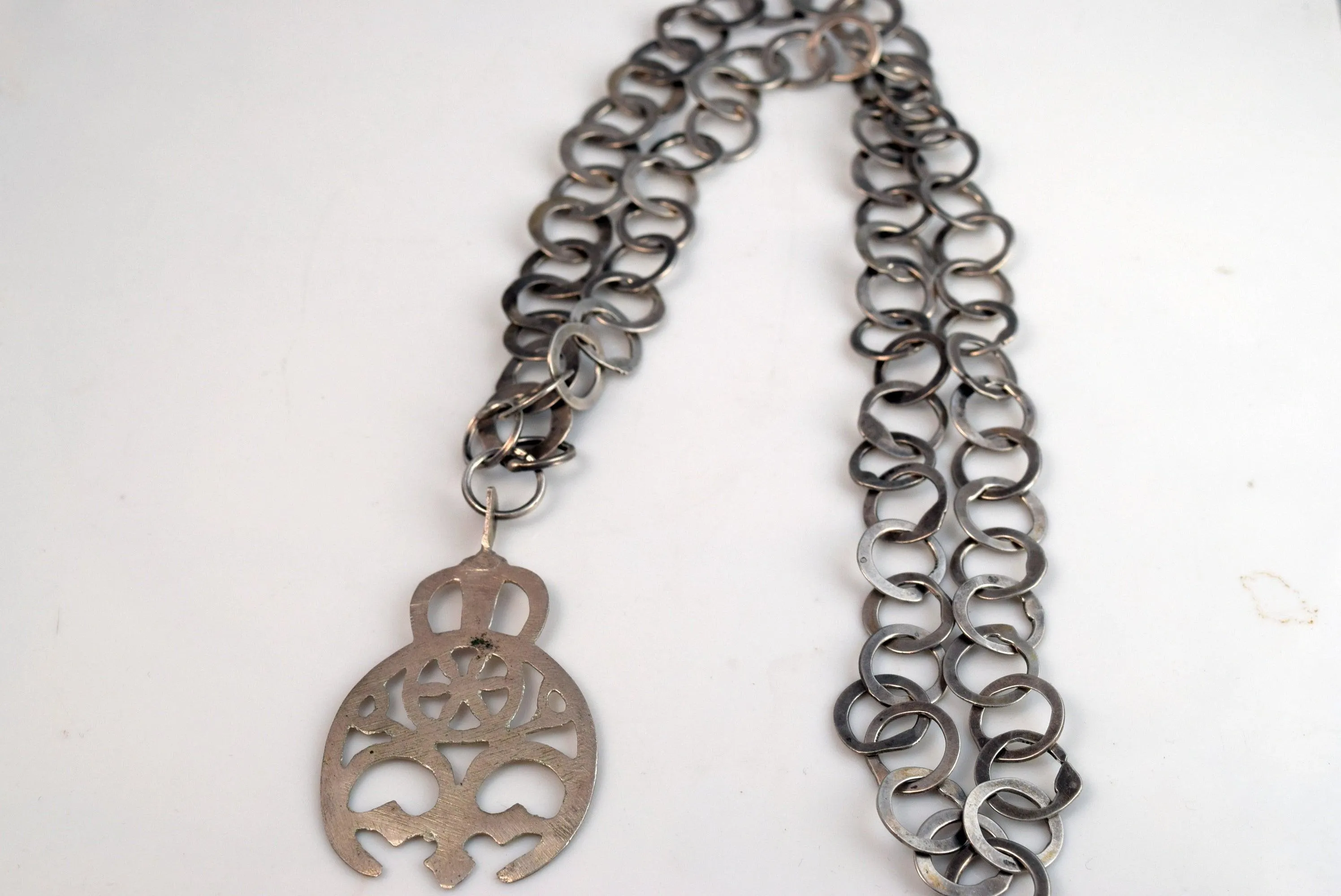 Vintage Berber Necklace, Tunisian Rihana Silver Chain and Hilal or Hauafer Pendant