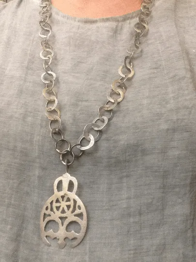 Vintage Berber Necklace, Tunisian Rihana Silver Chain and Hilal or Hauafer Pendant
