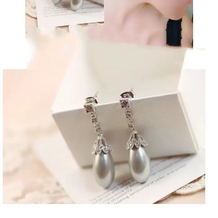 Vintage Drop Light Pearl Earrings For Women