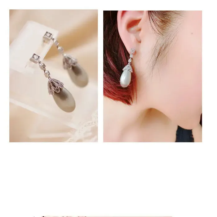 Vintage Drop Light Pearl Earrings For Women