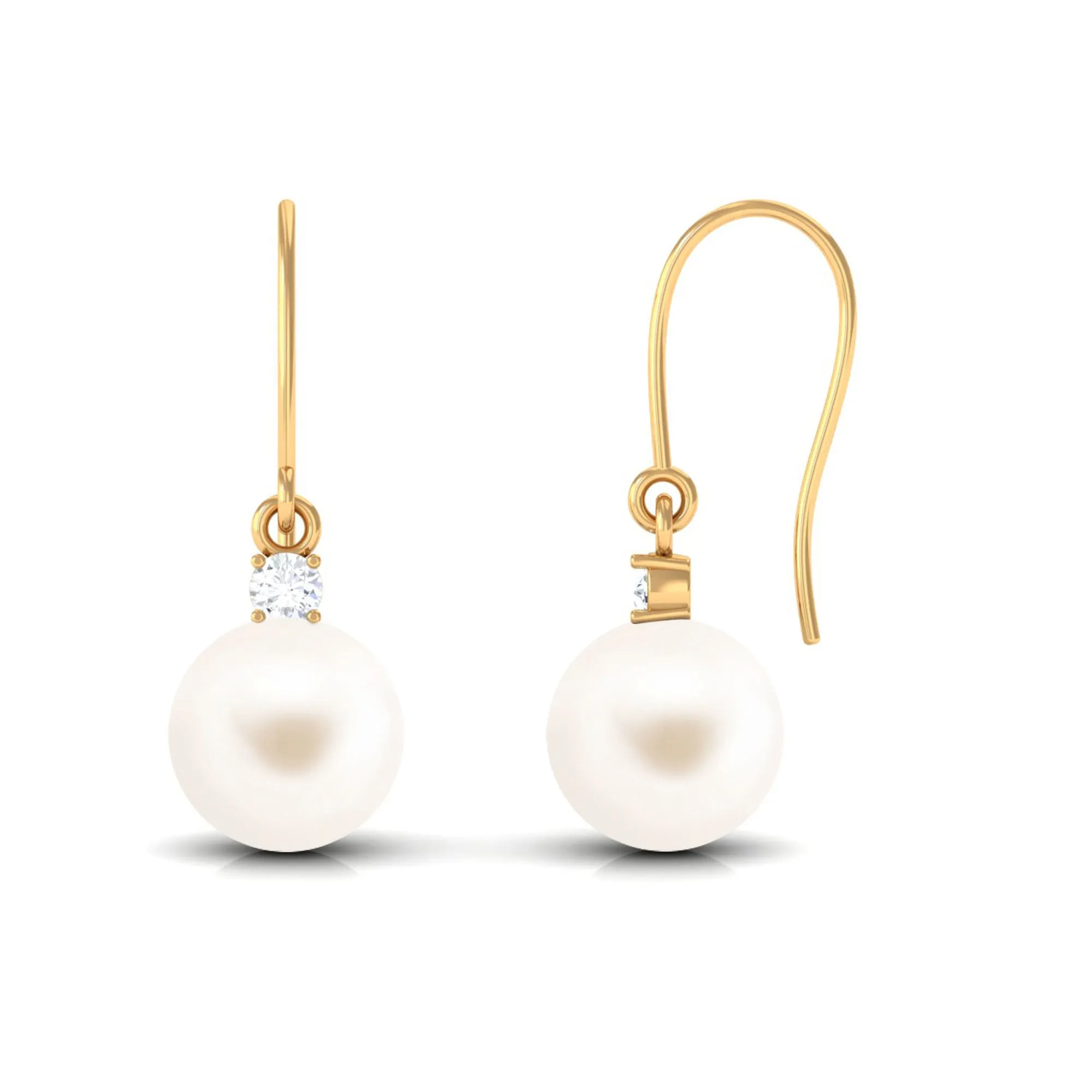 White Freshwater Pearl Drop Earrings with Diamond