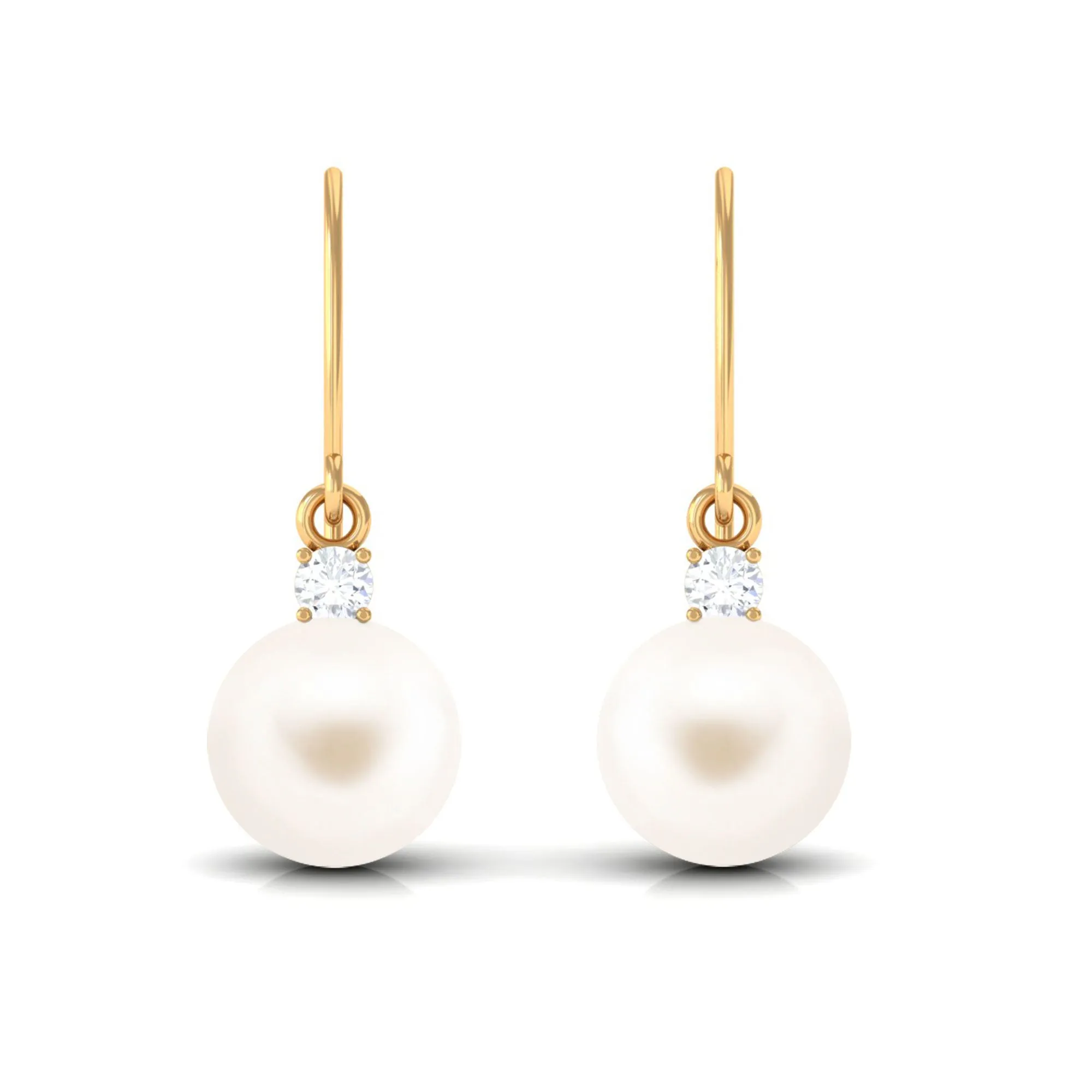 White Freshwater Pearl Drop Earrings with Diamond