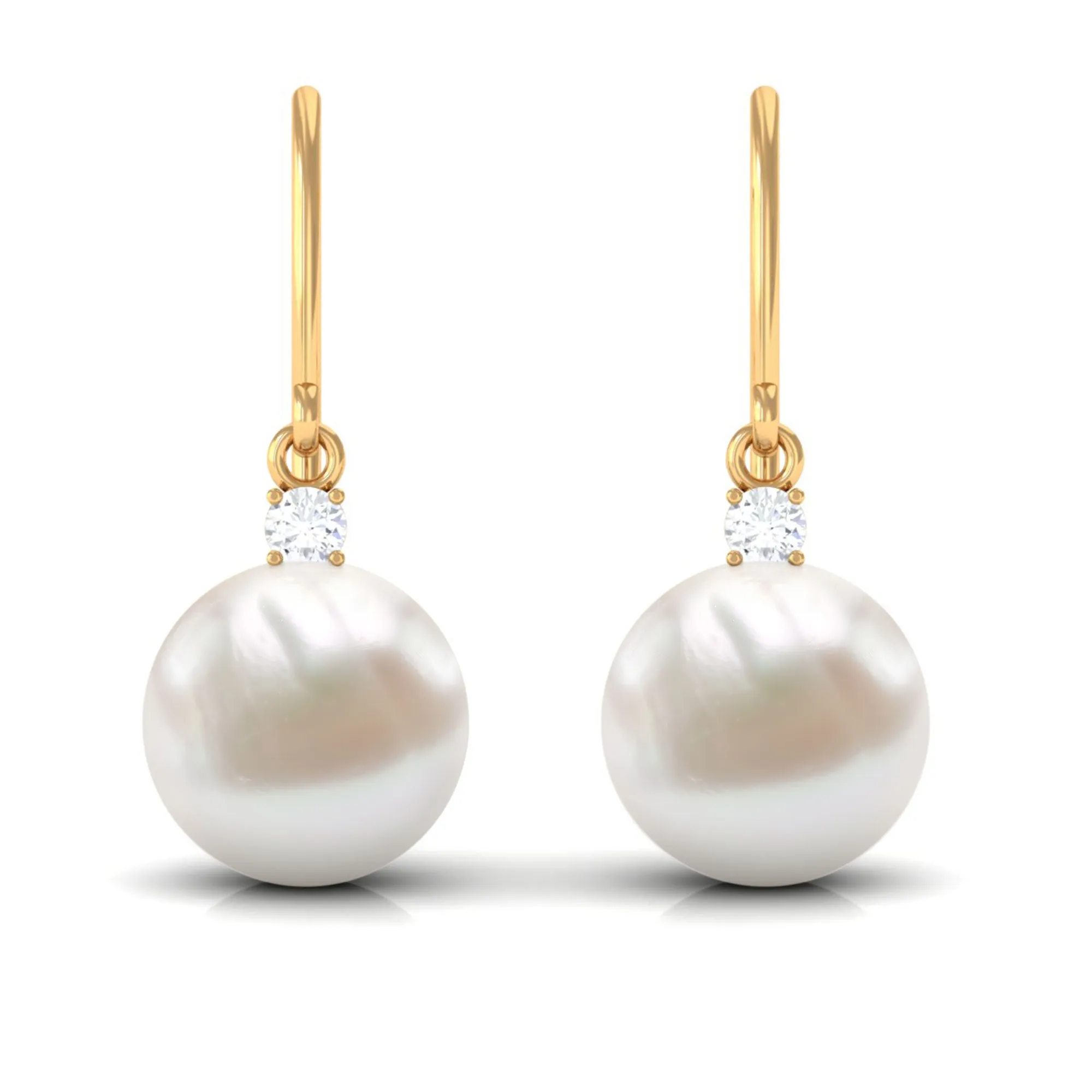 White Freshwater Pearl Drop Earrings with Diamond