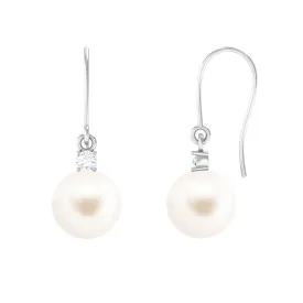 White Freshwater Pearl Drop Earrings with Diamond
