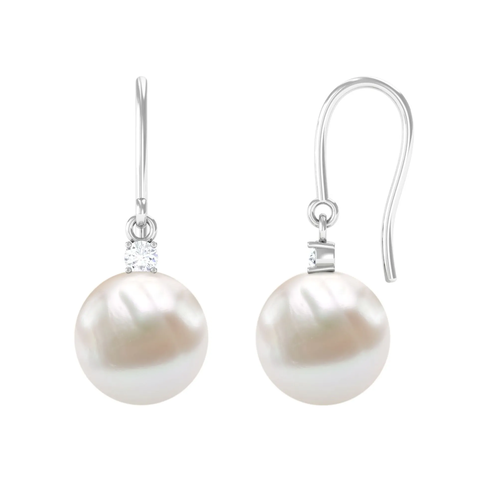 White Freshwater Pearl Drop Earrings with Diamond