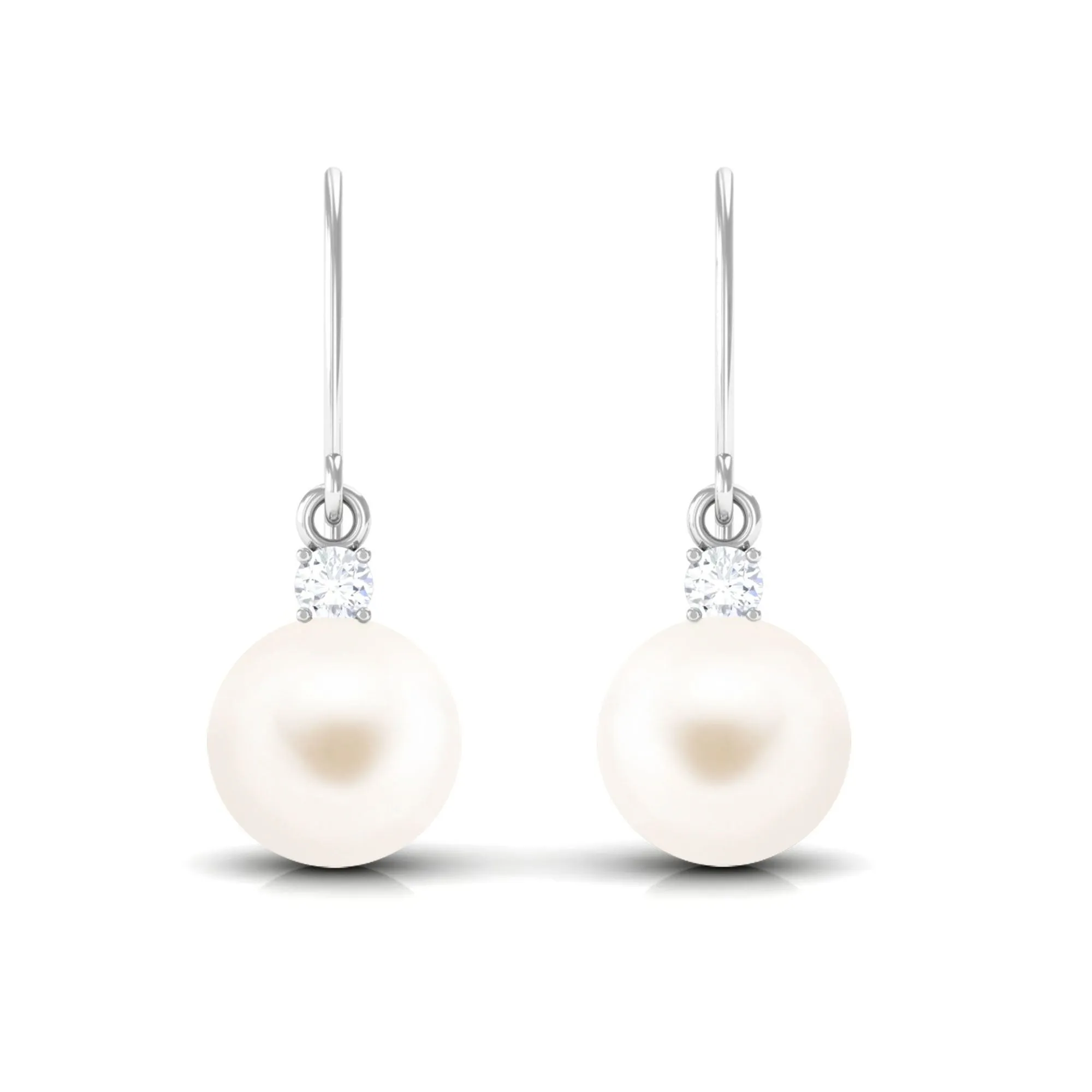 White Freshwater Pearl Drop Earrings with Diamond