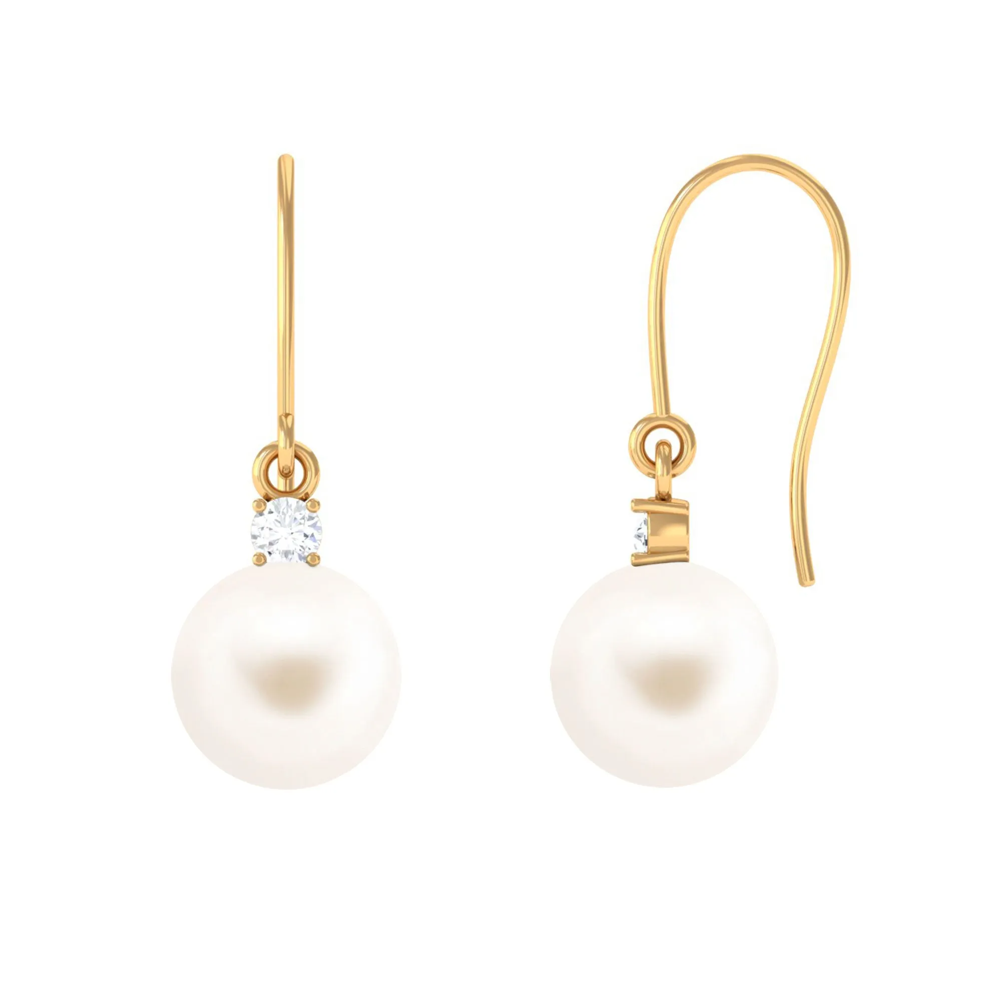 White Freshwater Pearl Drop Earrings with Diamond